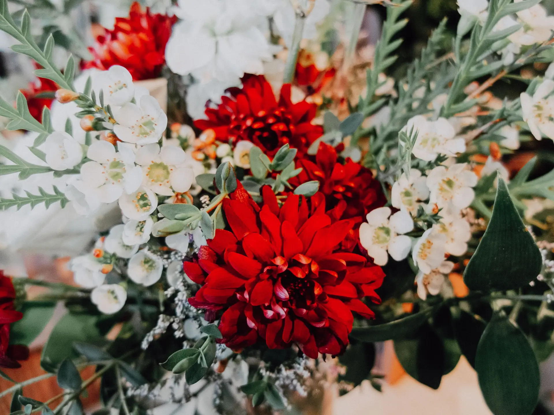 Red and white floral bouquet