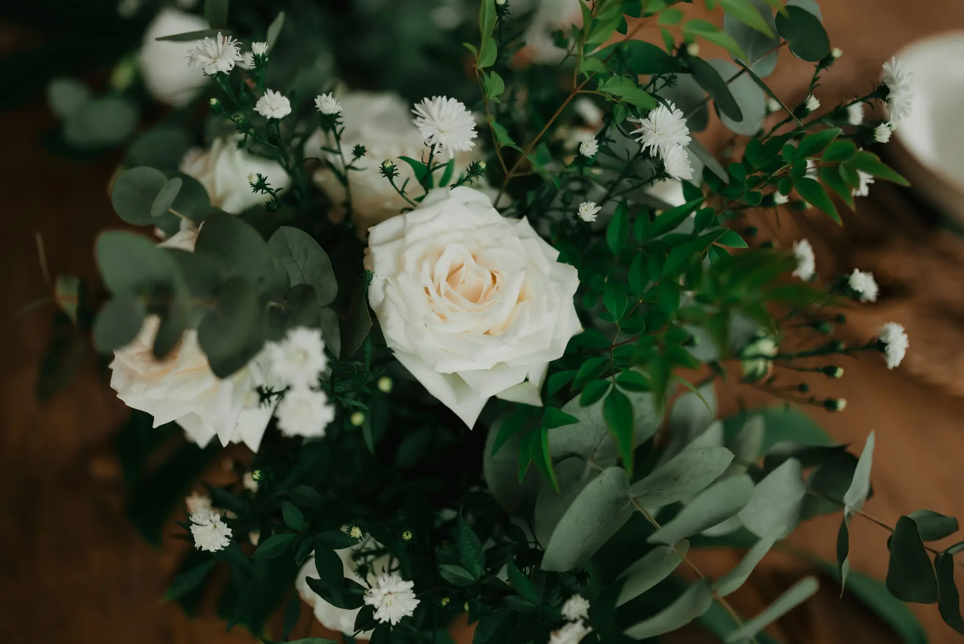 White roses and greenery