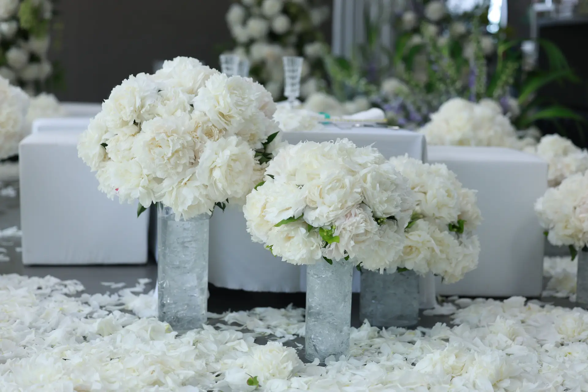 Premium white wedding floral arrangements in a luxury New Zealand venue